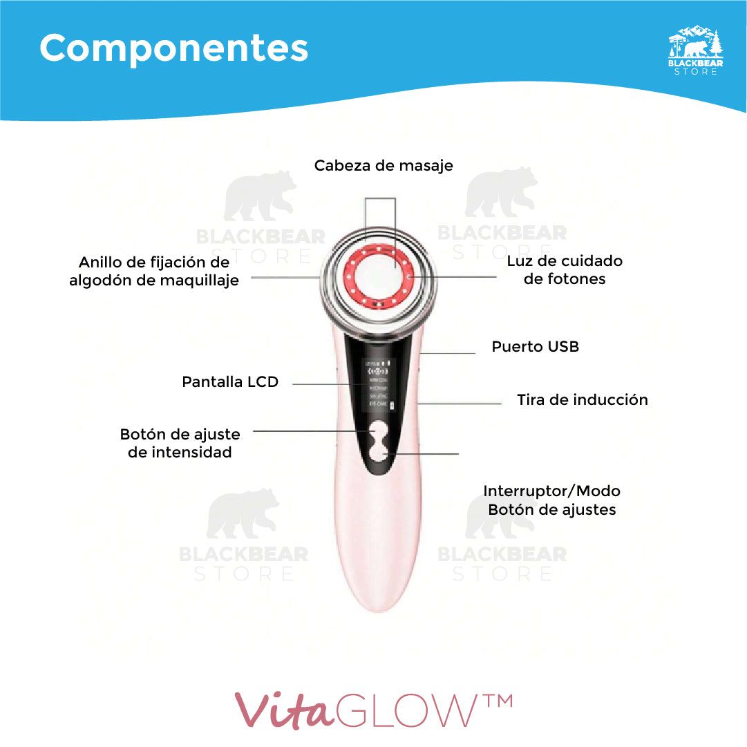 Masajeador facial LED -  VitaGlow™ + Serum